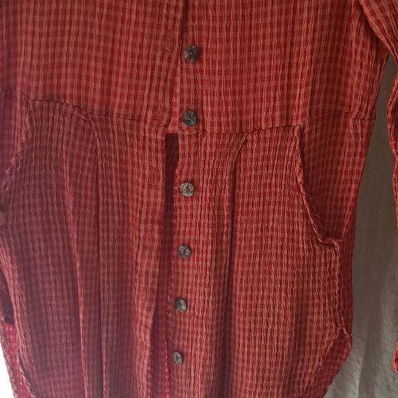 FLAX Red Gingham Checked short dress ButtonTunicS - Picture 2 of 9